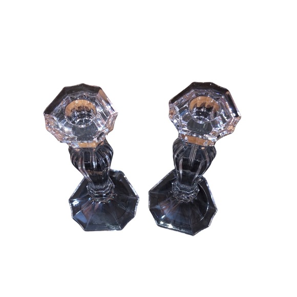 Oscar del Renta Austrian Crystal Candlestick Holders Set of 2 Fluted 8.5" - Picture 4 of 5